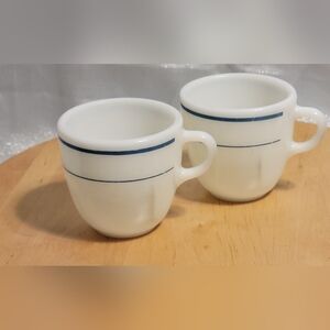 SET OF 2 Vtg Pyrex Coffee Cup Tableware by Corning Blue Stripes USA 723